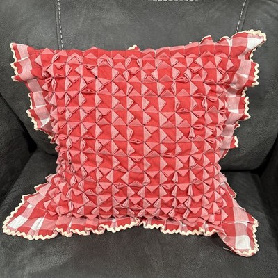 Vtg Mid Century 1960s Smock Red Gingham Throw Pillow Square Shape 