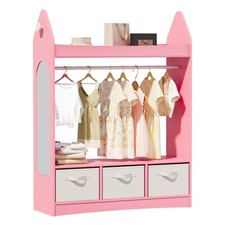 Kids Wardrobe with Mirror Baby Wardrobe, Open Hanging Children Dress Up Storage