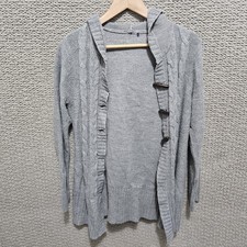 Women's Gray 100 Cotton Long Sleeve Hooded Cardigan Size M