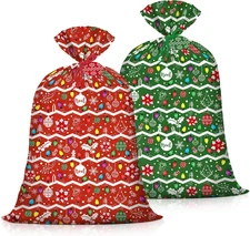 2 Pcs Large Christmas Gift Bags Extra Huge Plastic Gift Bag 48"x36" Jumbo Presen