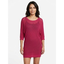 Express Pink Open Knit Batwing Sleeve Scoop Neck Sweater Dress Women Size M