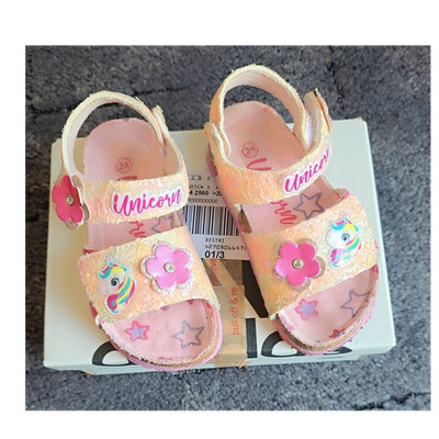 Unicorn Mädchensandalen Glitzer Blumen Sterne Rosa Riemchen Klett Größe 24