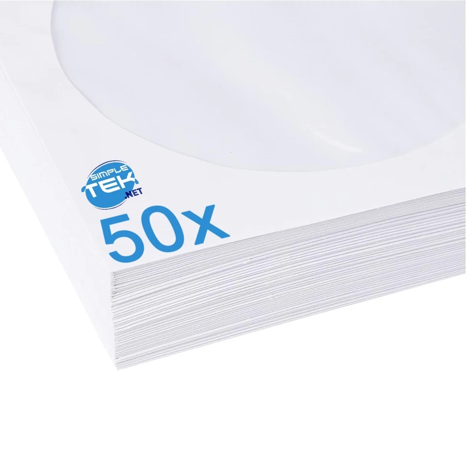 VERBATIM 50 X BUSTE TASCHE PORTA CD DVD BLU-RAY DISCHI IN CARTA BIANCA FINESTRA - Immagine 3 di 4