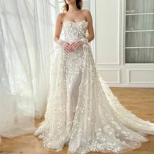 Elegant White Wedding Dresses Lace Sheath/Column Gowns with Detachable Train