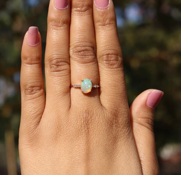 Opal Engagement Ring Oval Ethiopian Opal Ring 925 Sterling Silver Prong Set Opal-image