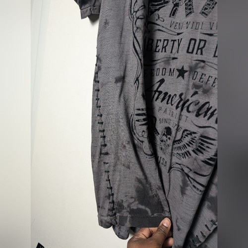 Affliction Shirt Burnout Velvet Black Freedom Defender Flag Patriotic Sz L - Picture 5 of 11