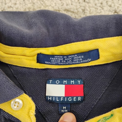 VINTAGE Tommy Hilfiger Shirt Mens Medium Blue Rugby Spell Out Hip Hop Flag 90s - Picture 6 of 12