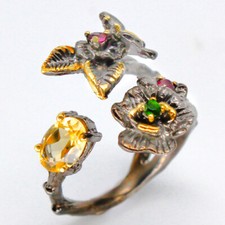 Flower style Not Enhanced Natural Citrine Silver 925 Sterling Ring/ RVS97