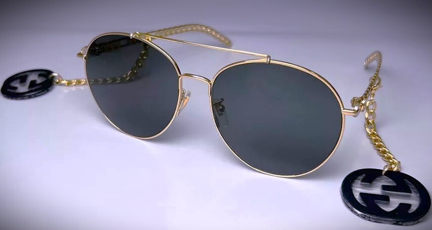 Gucci Chain 0725 Gold Black Metal Detachable Charm Sunglasses