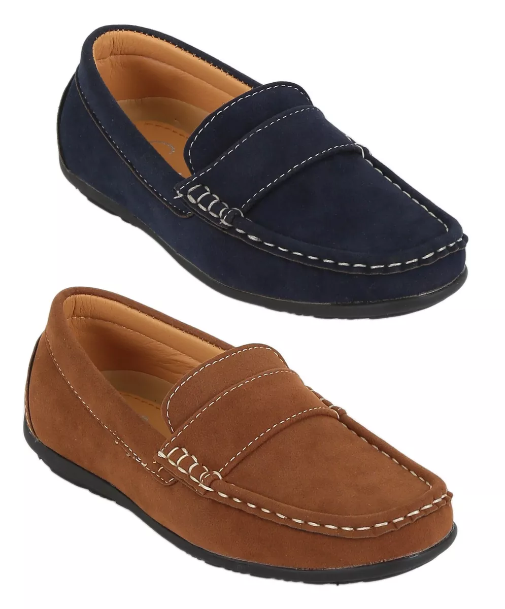 Boys Faux Suede Loafer Slip Penny Pageboy Wedding Prom Casual Moccasin Shoes