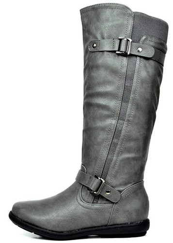 Women Faux Fur Lined Knee High Winter Boots Flat Heel Side Zipper Riding Boots - Picture 23 of 43