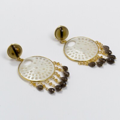 Boucles D'oreilles Pendantes En Argent 925 Avec Agate Verte Et Nacre - Gravé - Neuf Avec étiquettes