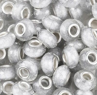 Grey Sparkle Acrylic Beads  3pcs European Snake Bracelet Charms