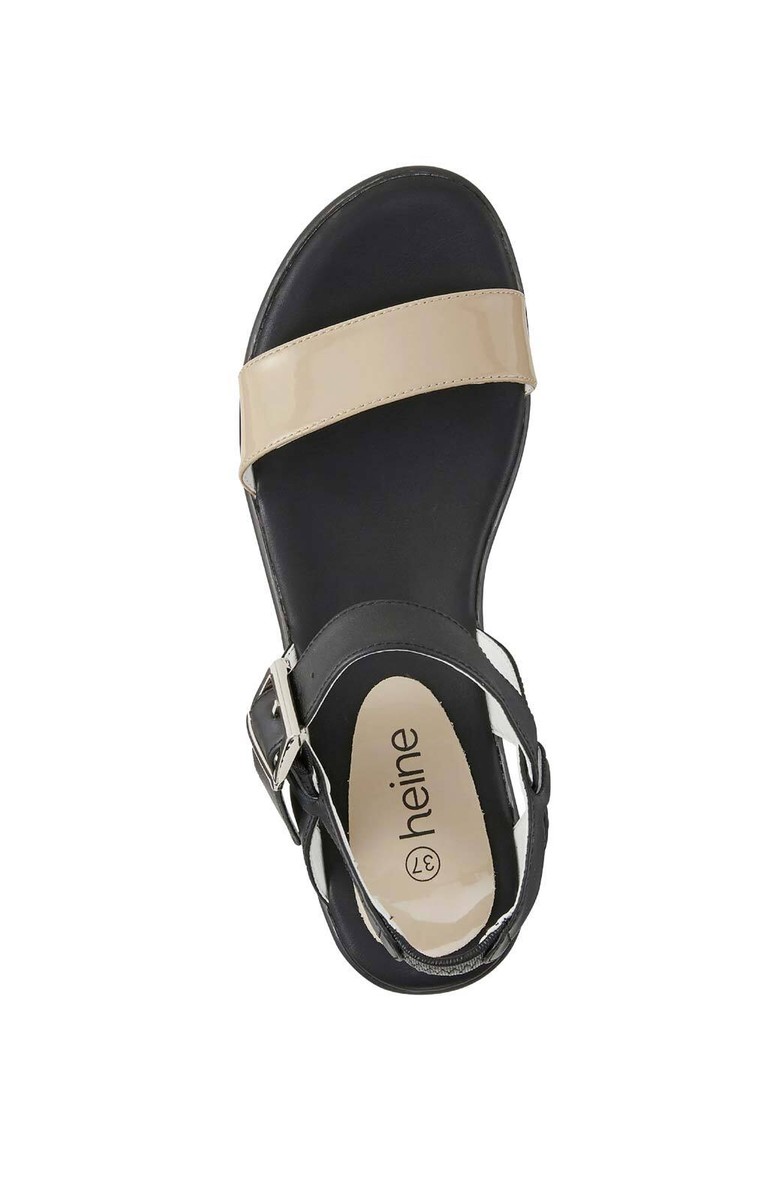 HEINE Damen Leder-Sandalette, schwarz-weiß