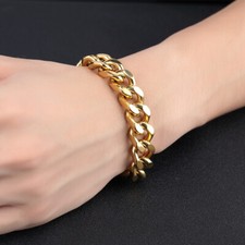 10/12/14mm Gold Stainless Steel Bracelet Link Chain Birthday Gifts For Women Men