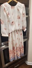 Vintage R.E.O. Originals White Pink Floral Long Sleeve  Dress Medium 10