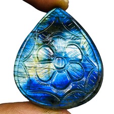 99.00 Cts Natural Carved Labradorit​e 42x36mm Pear Flashy Pendant Size Gemstone