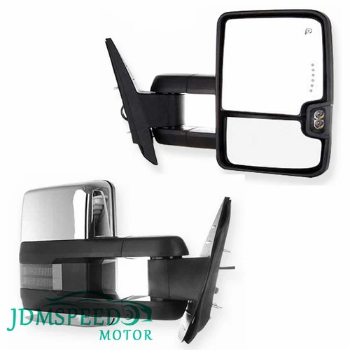 Power Heated Tow Mirrors Chrome For 07-13 GMC Sierra 1500 W/ Dynamic LED Signal