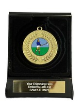 Shinty Player Award 50mm Gold Contour Medal in Box (E) Engraved Free