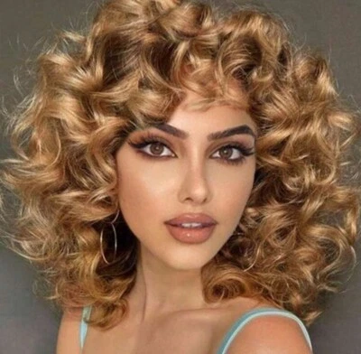 Perruque Synthétique Femme Courte Blond Foncé Brun Wig A Frange Kit Complet Pro - Photo 1/4