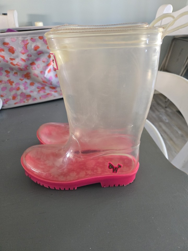 American Girl Peekaboo Willies Clear/Pink Calf Rain Boots Girl Rubber