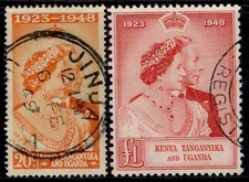 KUT GVI SG157-158, 1949 ROYAL SILVER WEDDING set, FINE USED. Cat £70.