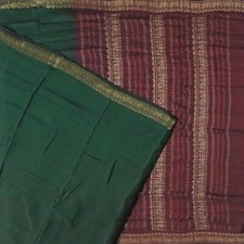 Vintage Green Sarees 100 Pure Cotton Zari Handwoven Sari 5YD Decor Craft Fabric