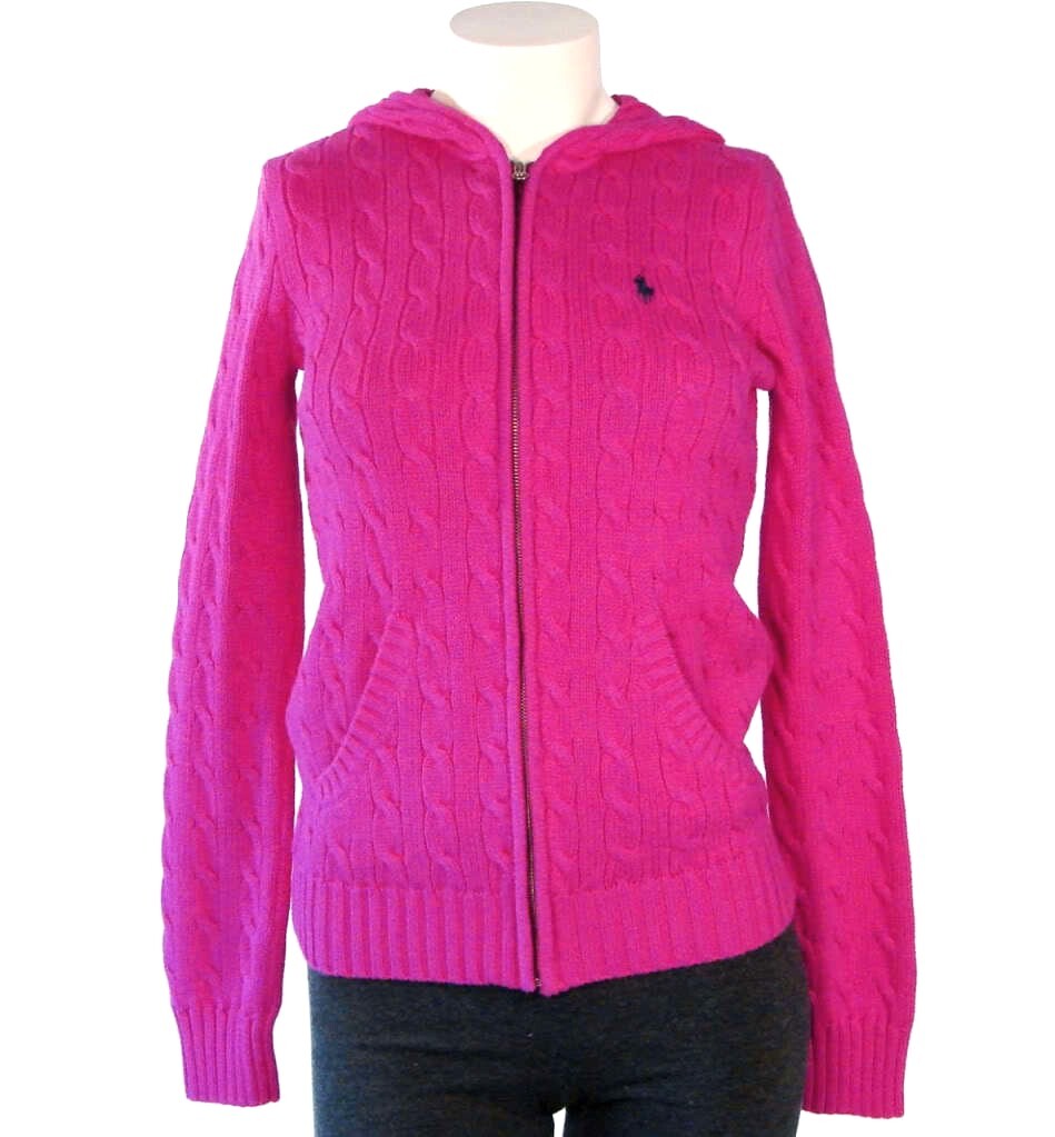 Ralph Lauren Hooded Pink Cable Knit Zip Front Cotton Sweater Womenu0026#039;s  Small S NWT | eBay
