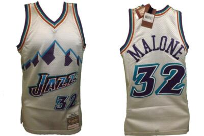 96-97 Karl Malone #32 Jazz Mens XS Mitchell & Ness Platinum Silver
