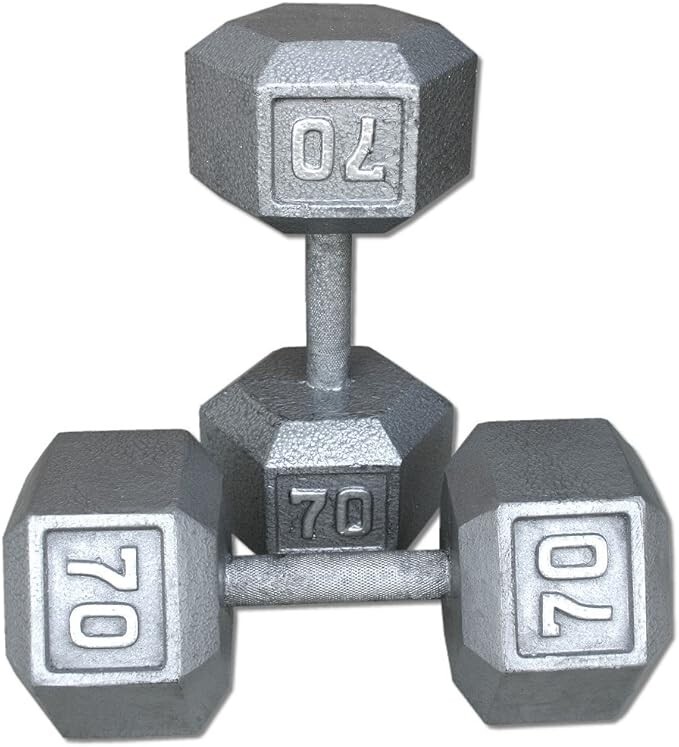 Pair 70 Cast Iron Hex Dumbbells