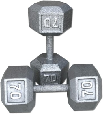 Pair 70 Lb. Cast Iron Hex Dumbbells