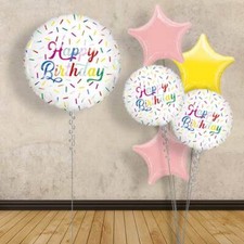 Cake Sprinkles Happy Birthday Foil Balloon - Delivered Helium Inflated OR Flat