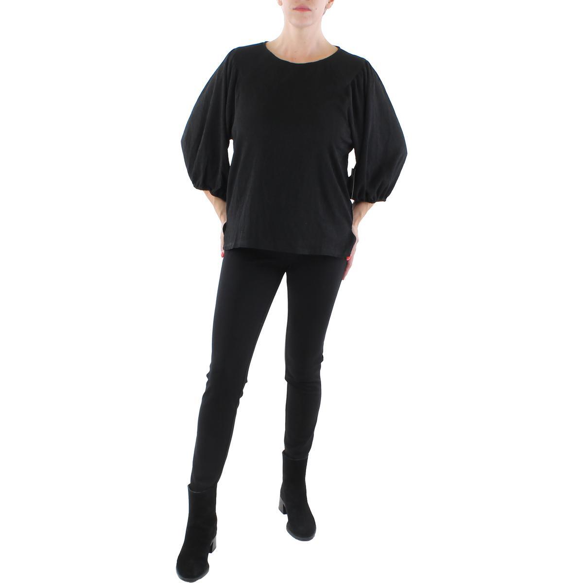 Женская черная текстурированная блузка с пышными рукавами Vince Camuto, рубашка XS BHFO 7353