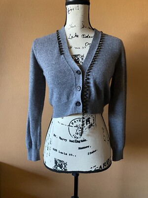 Nº 21 Gray Wool Cashmere Embellished Jewel Cropped Cardigan Sweater Size 40 