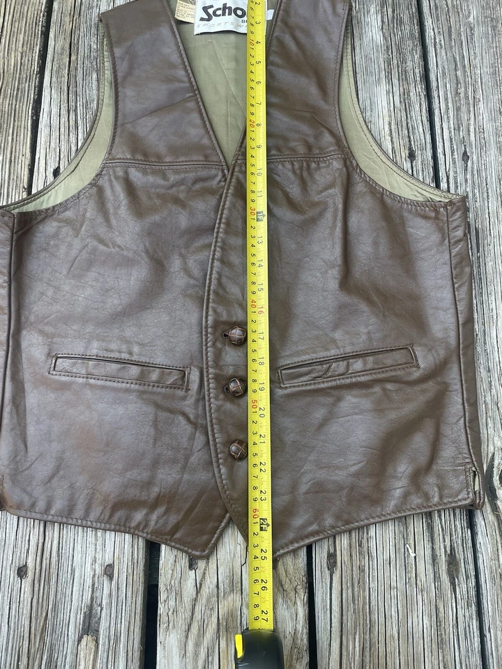 Chaleco de cuero Schott vintage talla mediana marrón para hombre Western Rancher NYC EE. UU. Foto 4 de 4