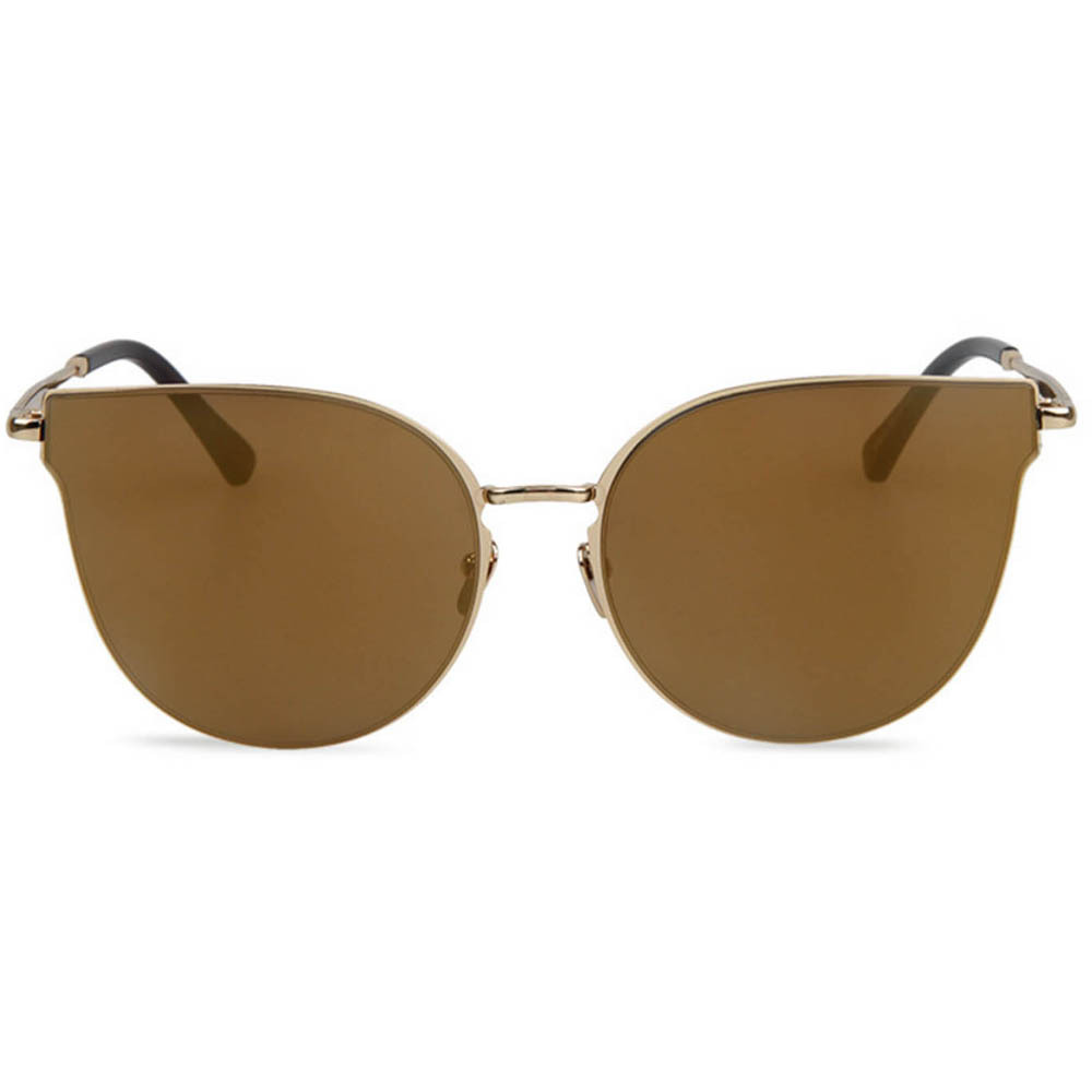 86010 C3 CATEYE FASHION SUNGLASSES METAL GOLD FRAME BROWN MIRROR