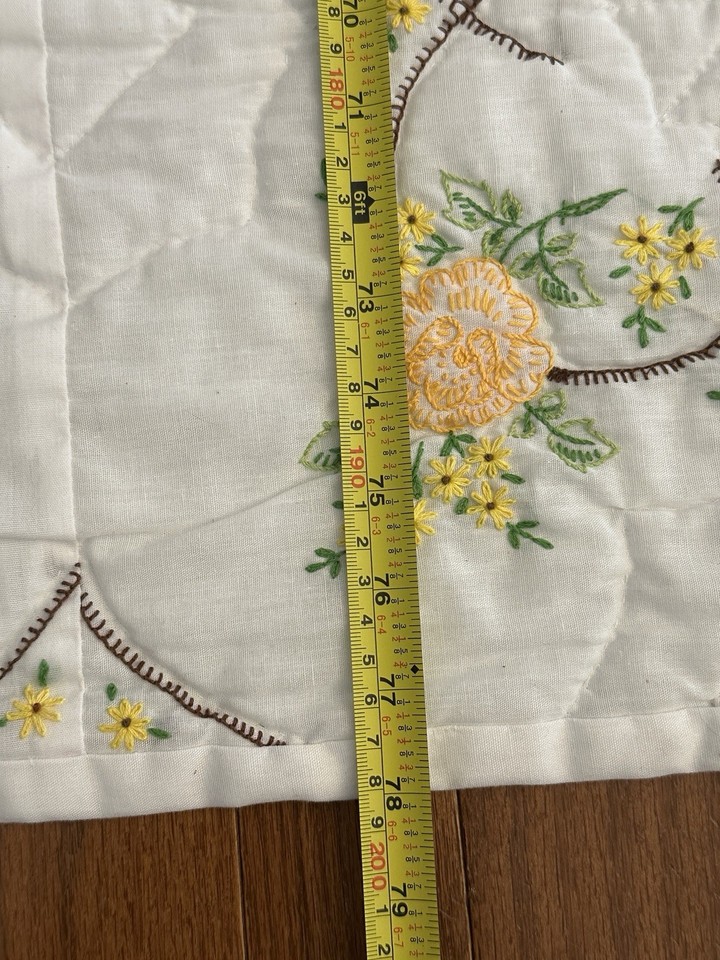 Handmade Embroidered Quilt Hand Quilted Vintage Yellow Flowers Floral ...