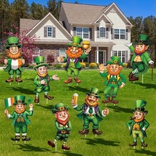 9 Pcs St Patricks Day Leprechaun Shamrock Yard Signs Outdoor Decorations with St