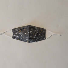 Fabric Face Mask Pleated Adjustable Fit One Size Gray Floral  White