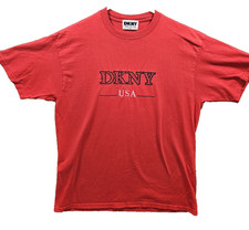 Vintage DNKY Men's Red Embroided T-shirt USA Made 90s Size XL