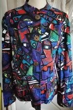 Chico's Abstract Colorful Blazer Jacket Womens 2 Large Art to Wear