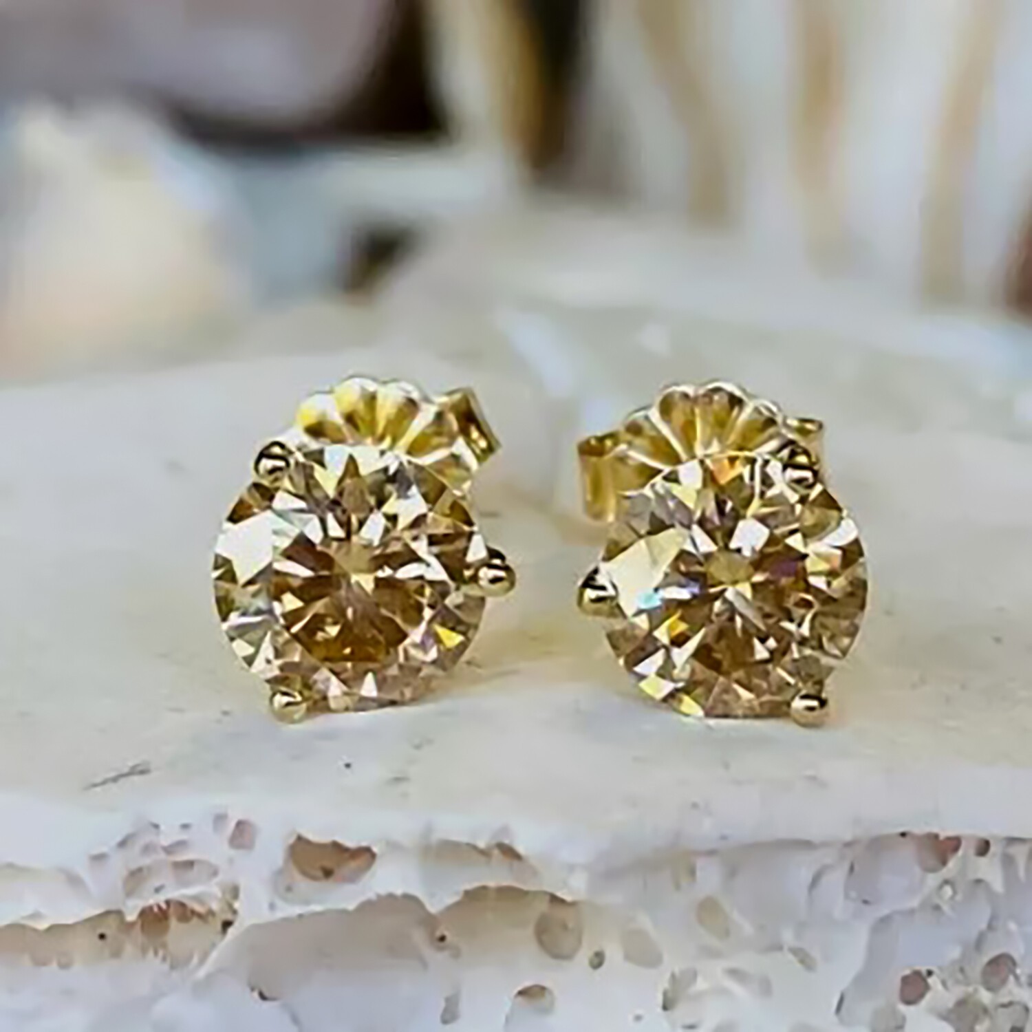 2 Ct Certified Champagne Diamond Solitaire Studs In 925 Sterling Silver