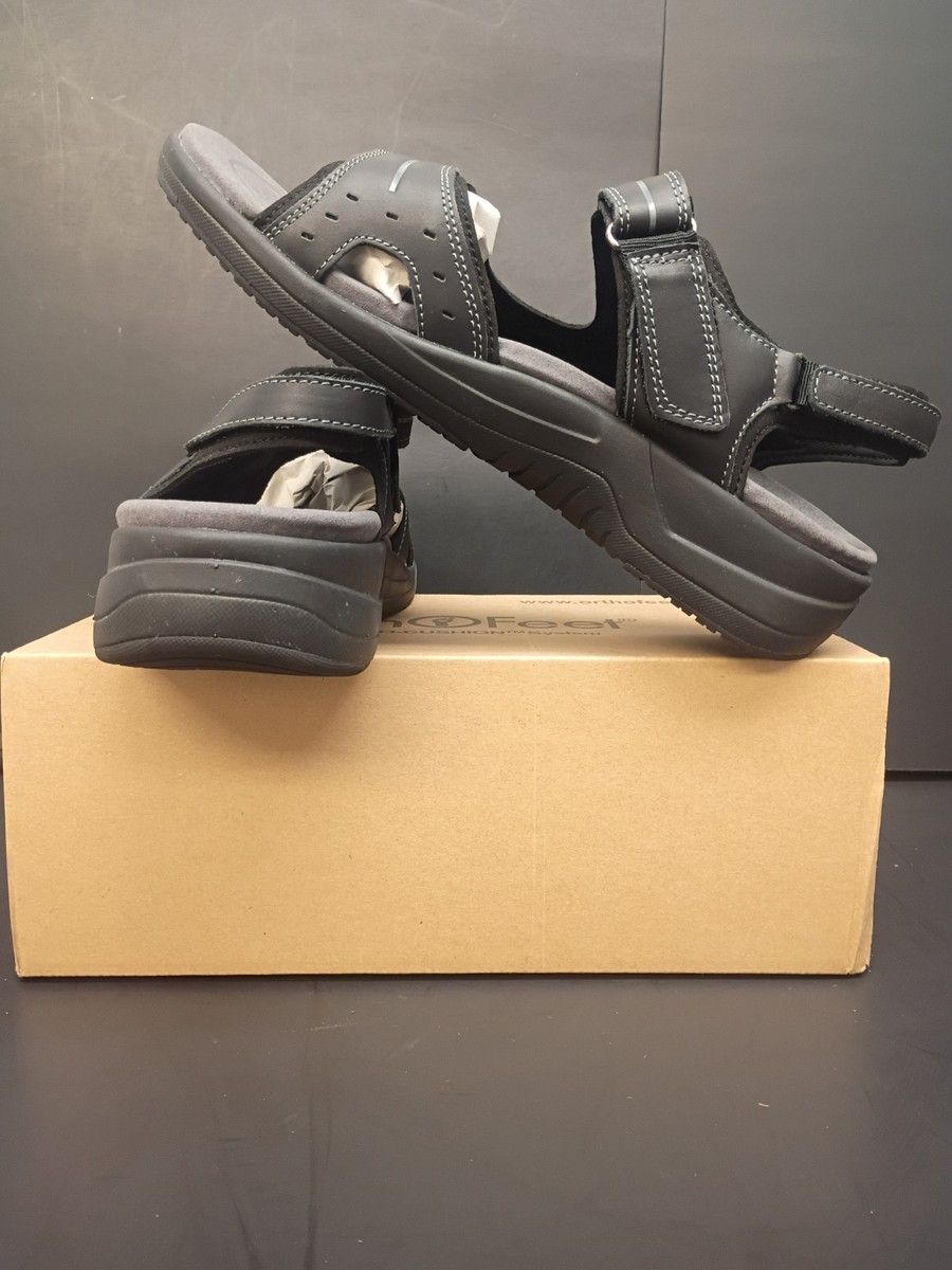 Orthofeet Mens Gemini 566 Black Leather Orthopedic Walking  display picture 1