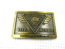 North American Fishing Club Brass Belt Buckle Life Member Vintage 1980s