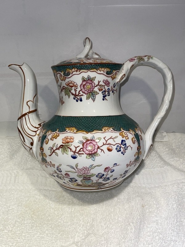 RARE Sarreguemines Ceramic Minton Teapot 19th Cent. Antique Chinoiserie Pattern