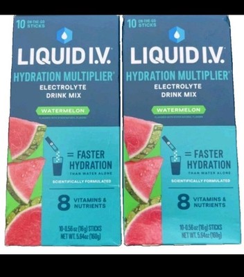(2) Liquid I.V. Hydration Multiplier, Watermelon, 10 Sticks Ea Box Exp 5/2026+