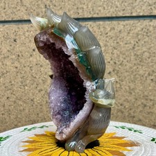 2.9 lb  Natural Agate Geode Hand Carved Fox Crystal Animal Decor Figurine