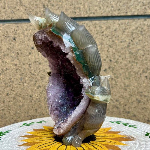 2.9 lb Natural Agate Geode Hand Carved Fox Crystal Animal Decor Figurine