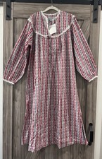 Lanz of Salzburg Large L Tyrolean Long Heart Red Stripe Flannel Nightgown Gown