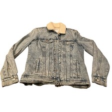 Old Navy Denim Jacket Trucker Women’s Small Light Wash Fleece Sherpa Lined Vtg